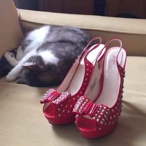Just Fabulous Red Studded Bow Heel